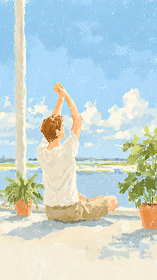 주간 컨셉 모션 건강 사람 라이프 운동 감각 생태계 파일형식 스트레칭 남자 바다 창문 하늘 식물 휴식 평화 공간 앉기 자연 풍경 일상 신체 아침 오후 편안함 국내일러스트 일러스트 JPG