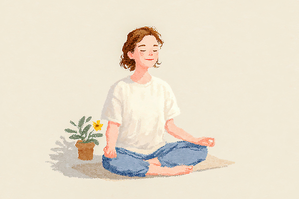 JPG 손 여자 꽃 행복 화분 포즈 생각 일러스트 모션 자연 휴식 실내 앉기 공간 영혼 편안함 집중 명상 국내일러스트 AI일러스트 AI콘텐츠 식물 감정 컨셉 사람 내부 신체부위 감각 생태계 파일형식