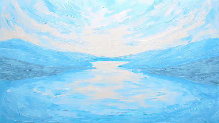 JPG 호수 예술 일러스트 자연 하늘 바람 날씨 수채화 산 풍경 물 여름 파란색 반사 평화 흰색 수면 시원함 그림 국내일러스트 AI일러스트 AI콘텐츠 자연요소 계절 컬러 컨셉 생태계 파일형식