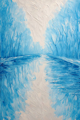 JPG 나무 예술 컬러 일러스트 자연 하늘 물줄기 미술 풍경 물 여름 파란색 빛 강 반사 나뭇가지 수면 그림 장면 조용 울창 국내일러스트 AI일러스트 AI콘텐츠 자연요소 식물 계절 문화예술 생태계 파일형식