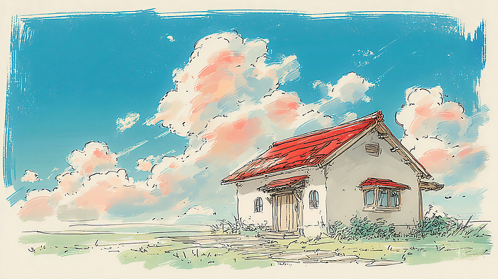 JPG 일러스트 가정 상상 자연 하늘 주택 이야기 풍경 초원 건물 일상 햇빛 고요 농촌 편안함 오브젝트 그림 오후 국내일러스트 AI일러스트 AI콘텐츠 건축물 라이프 태양 시골 감각 생태계 파일형식