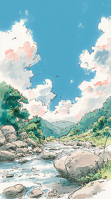 JPG 나무 일러스트 자연 조류 하늘 휴식 산 풍경 물 여름 강 환경 산책 흐름 수면 그림 청명 국내일러스트 AI일러스트 AI콘텐츠 자연요소 식물 동물 계절 컨셉 생태계 파일형식