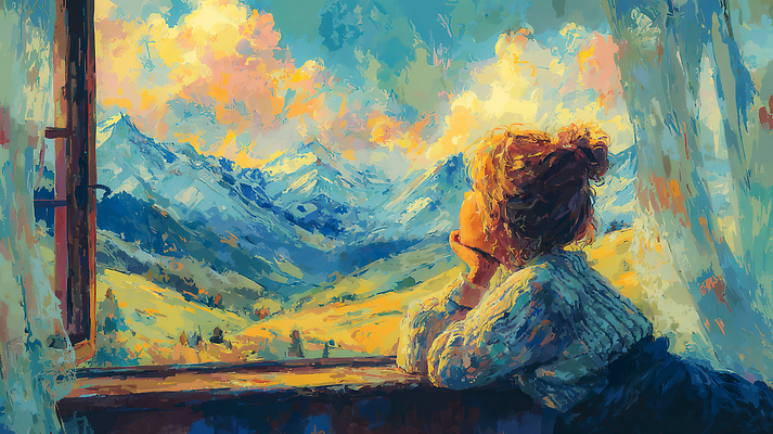 시선 여자 어린이 육상교통 컬러 여행 대중교통 표정 라이프 그림 생태계 파일형식 소녀 창문 산 하늘 풍경 자연 응시 시간 생각 청명 일상 조용 풍경화 멀리 고요 감상 미소 파란색 국내일러스트 일러스트 JPG 기차여행 기차