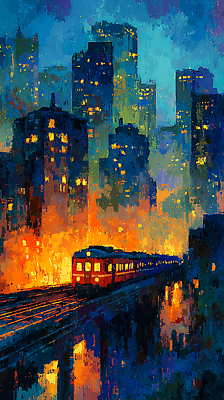 건축물 육상교통 교통수단 여행 컨셉 대중교통 풍경 도시 역 야간 파일형식 탑뷰 기차 저녁 건물 빛 선로 과녁판 이동 기차역 산업 전경 사람없음 도시풍경 통과 컬러 거리 국내일러스트 일러스트 JPG 기차여행