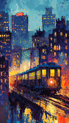 육상교통 교통수단 컬러 여행 대중교통 역 야간 파일형식 풍경_경치 기차 도시 야경 거리 빛 풍경 기찻길 조명 파란색 주황색 그림 예술 페인팅 선로 기차역 국내일러스트 일러스트 JPG 기차여행