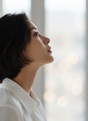 JPG 편집이미지 시선 백그라운드 생각 바람 날씨 사람 야외 빛 점 저녁 창가 생김새 순간 의료성형뷰티 차분 편집실사 AI인물포토 AI콘텐츠 자연요소 컨셉 창문 야간 CG 파일형식 AI포토