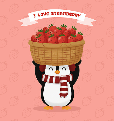 잡화 감정 컬러 농업 과일 조류 파일형식 펭귄 딸기 바구니 목도리 사랑 백그라운드 분홍색 표현 음식 동물 캐릭터 농장 수확 선물 국내일러스트 일러스트 PSD