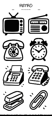 도형 시계 컨셉 전자제품 사무용품 알람 오브젝트 파일형식 벡터 복고 라디오 텔레비전 전화기 자명종 팩스 스테이플러 클립 디자인 생활용품 빈티지 과거 정사각형 컬러 필요 국내일러스트 일러스트 AI파일 낙서