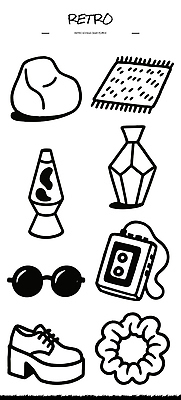 꽃 안경 컨셉 장신구 문화예술 문구용품 조명 파일형식 벡터 복고 아이템 매트 램프 꽃병 선글라스 음악 테이프 신발 머리띠 디자인 스타일 그림 오브젝트 빈티지 장식 문화 국내일러스트 일러스트 AI파일 낙서