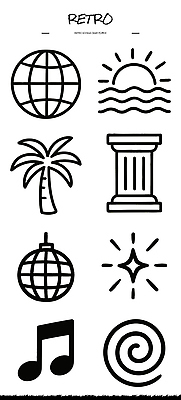 자연요소 나무 문자 건축 바다 무늬 문화예술 파일형식 벡터 복고 디자인 지구본 태양 파도 야자수 기둥 음악 기호 나선형 그래픽 단순화된 스타일 백그라운드 장식 국내일러스트 일러스트 AI파일 낙서