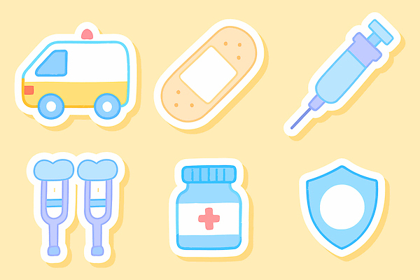 아이콘 컨셉 의학 의료기기 자동차 치료 약 병_담는 파일형식 벡터 구급차 주사기 약병 방패 구급 응급치료 병원 상처 회복 도구 2D아이콘 AI파일