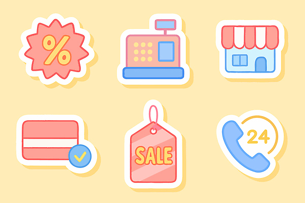 아이콘 컬러 모션 쇼핑 파일형식 벡터 상점 세일 계산대 가격표 통화 그래픽 노란색 디자인 상업 거래 구매 판매 2D아이콘 AI파일