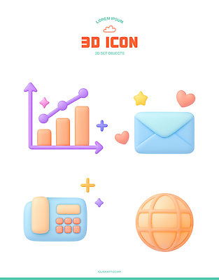 아이콘 디지털합성 파일형식 그래프 편지 전화기 지구본 디자인 소프트웨어 커뮤니케이션 3D 자료 표현 정보 관계 3D아이콘 PSD