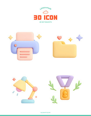 아이콘 조명 전자제품 디지털합성 파일 상_상패 파일형식 3D 인쇄기 폴더 램프 메달 디자인 컬러 모양 세트 평면 오브젝트 디지털 그래픽 3D아이콘 PSD