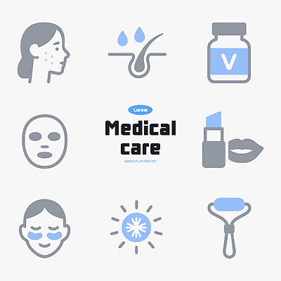 의학 신체부위 뷰티 약 화장품 수술 피부질환 병_담는 파일형식 벡터 피부 관리 얼굴 마스크 약병 립스틱 롤러 화장 치료 피부병 성형수술 AI파일 시술 일러스트 국내일러스트