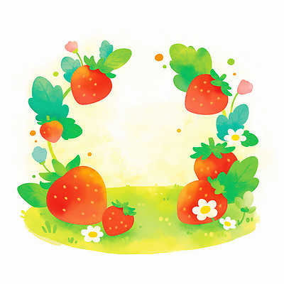 JPG 식물 계절 꽃 컬러 꽃밭 밭 과일 일러스트 자연 딸기 프레임 건강 초원 초록색 여름 농장 정원 수확 성장 국내일러스트 AI일러스트 AI콘텐츠 농업 생태계 파일형식