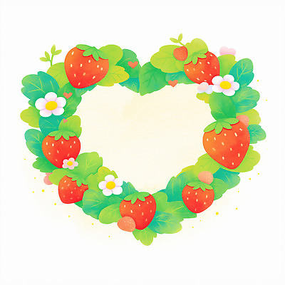JPG 식물 디자인 꽃 감정 컬러 잎 과일 일러스트 자연 딸기 프레임 사랑 그래픽 장식 빨간색 초록색 여름 하트 원형 화려 국내일러스트 AI일러스트 AI콘텐츠 모양 도형 계절 컨셉 생태계 파일형식