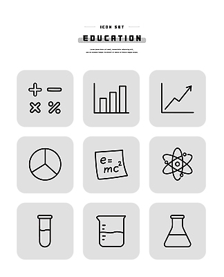 아이콘 문자 과학 교과목 그래프 사무용품 파일형식 벡터 교육 그래픽 수학 서류판 통계 화학 원자 실험 기호 수치 자료 2D아이콘 AI파일 라인아이콘