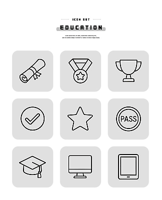 아이콘 교육 컨셉 졸업 전자제품 스마트기기 상_우승 상_상패 파일형식 벡터 졸업장 메달 트로피 인증 패스 스타 태블릿 학습 수업 프로그램 기술 상징 성공 2D아이콘 AI파일 라인아이콘