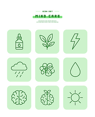 식물 아이콘 에너지 파일형식 벡터 마음 건강 세트 지원 심리 형상 물방울 뇌 빛 잎 원자 전기에너지 2D아이콘 AI파일