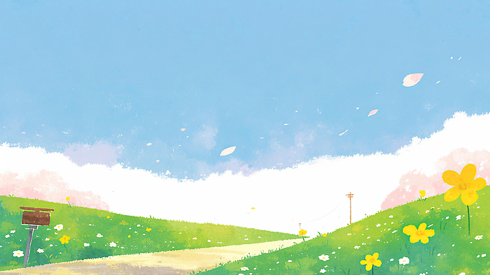 JPG 계절 꽃 감정 도로 길 컬러 여행 일러스트 자연 하늘 날씨 밝음 풍경 초원 일상 자전거 흙 봄 뷰티풀 국내일러스트 AI일러스트 AI콘텐츠 식물 교통시설 라이프 바이크 생태계 파일형식