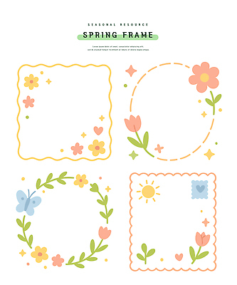 자연요소 도형 식물 계절 곤충 컨셉 파일형식 벡터 프레임 봄 꽃 나비 태양 디자인 장식 자원 그래픽 컬러 모양 그림 문서 활용 원형 사각형 테두리 국내일러스트 일러스트 AI파일