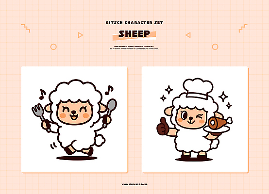 캐릭터 식기 감정 컨셉 포유류 문화예술 수저 파일형식 벡터 양 요리 음식 숟가락 포크 춤 귀여움 디자인 그림 주방 모션 즐거움 표현 단순화된 컬러 일러캐릭터 일러스트 AI파일