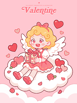 모양 캐릭터 여자 꽃 감정 어린이 컬러 컨셉 데이이벤트 표정 파일형식 벡터 소녀 날개 선물 하트 장미 미소 분홍색 귀여움 발렌타인데이 행복 축제 그림 디자인 연애 사랑 일러캐릭터 일러스트 AI파일