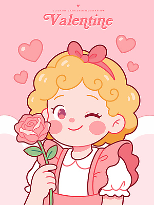 모양 식물 캐릭터 여자 꽃 감정 어린이 컨셉 데이이벤트 표정 파일형식 벡터 소녀 장미 발렌타인데이 하트 웃음 사랑 귀여움 컬러 디자인 미소 상징 선물 축제 일러캐릭터 일러스트 AI파일