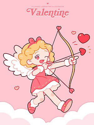 모양 캐릭터 감정 컬러 관계 데이이벤트 디저트 사람 파일형식 벡터 발렌타인데이 사랑 화살 하트 분홍색 백그라운드 아기 날개 장면 커플 사탕 일러캐릭터 일러스트 AI파일