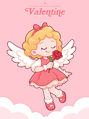 모양 캐릭터 옷 여자 꽃 감정 어린이 컬러 데이이벤트 사람 이벤트 파일형식 벡터 발렌타인데이 천사 아기 장미 분홍색 드레스 하트 사랑 비행 축제 기념일 선물 즐거움 그림 소녀 행복 일러캐릭터 일러스트 AI파일