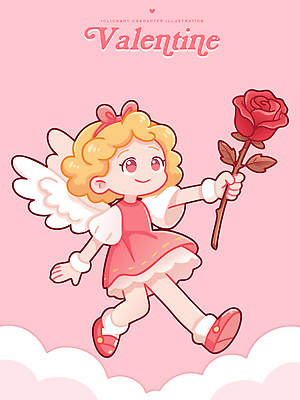 캐릭터 여자 기념일 꽃 감정 어린이 컬러 컨셉 모션 데이이벤트 사람 이벤트 파일형식 벡터 발렌타인데이 장미 소녀 날개 분홍색 사랑 하늘 걷기 생일 선물 축하 상징 귀여움 일러캐릭터 일러스트 AI파일