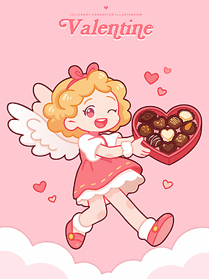 모양 캐릭터 전통 여자 기념일 감정 어린이 컬러 데이이벤트 디저트 사람 파일형식 벡터 발렌타인데이 초콜릿 하트 분홍색 즐거움 사랑 여유 소녀 천사 선물 이벤트 명절 포장 일러캐릭터 일러스트 AI파일