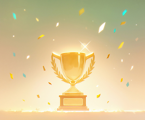 JPG 기념일 행복 상징 일러스트 성공 이벤트 여러명 반짝임 축제 경쟁 기쁨 금색 축하 우승 중앙 결과 트로피 장면 색종이 시상 시상식 연말 국내일러스트 AI일러스트 AI콘텐츠 감정 종이 컬러 다수 컨셉 모션 사람 최고 상_우승 파일형식