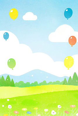 JPG 식물 꽃 컬러 일러스트 자연 하늘 날씨 밝음 풍경 초원 초록색 파란색 노란색 주황색 봄 풍선 오후 국내일러스트 AI일러스트 AI콘텐츠 계절 생태계 파일형식