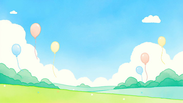 JPG 감정 어린이 컬러 백그라운드 일러스트 자연 놀이 하늘 바람 날씨 풍경 초원 여름 파란색 노란색 봄 자유 풍선 국내일러스트 AI일러스트 AI콘텐츠 자연요소 계절 컨셉 사람 생태계 파일형식