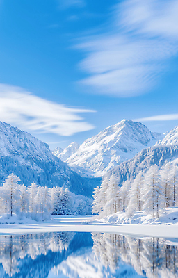 JPG 나무 편집이미지 호수 겨울 자연 하늘 산 풍경 반사 얼음 흰색 숲 설산 편집실사 AI포토 AI콘텐츠 자연요소 식물 계절 컬러 CG 생태계 파일형식