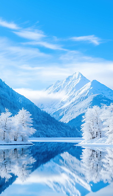 JPG 나무 편집이미지 계절 호수 겨울 자연 바람 산 풍경 야외 물 반사 차가움 설산 편집실사 AI포토 AI콘텐츠 자연요소 식물 날씨 CG 생태계 파일형식