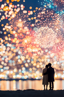 JPG 편집이미지 커플 기념일 야경 하늘 조명 새해 기념 폭죽 불꽃놀이 사랑 사람 풍경 빛 축제 감상 만남 저녁 강가 연말 편집실사 AI인물포토 AI콘텐츠 감정 컨셉 관계 놀이 이벤트 강 야간 CG 파일형식 풍경_경치 AI포토