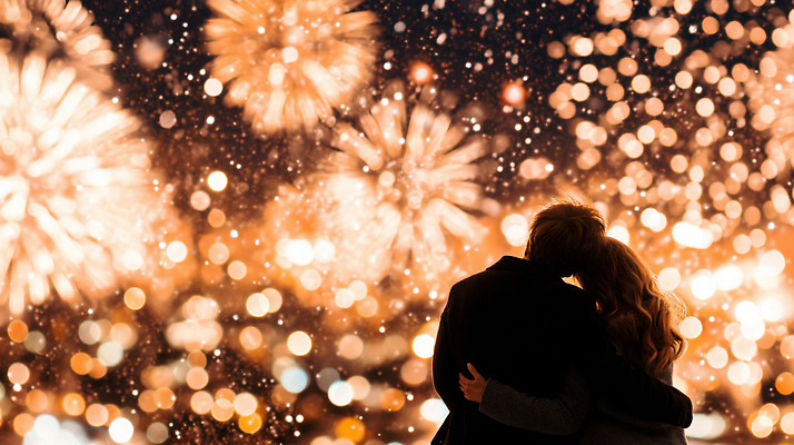 JPG 편집이미지 커플 기념일 감정 야경 하늘 조명 새해 기념 함께함 폭죽 불꽃놀이 사랑 여러명 축제 기쁨 즐거움 순간 연말 편집실사 AI인물포토 AI콘텐츠 다수 컨셉 관계 놀이 사람 이벤트 야간 CG 파일형식 풍경_경치 AI포토