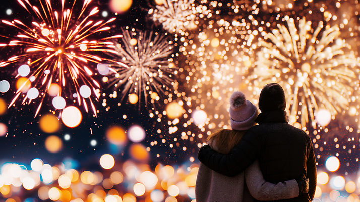 JPG 편집이미지 커플 행복 감정 컬러 야경 밤하늘 조명 새해 기념 폭죽 불꽃놀이 사랑 풍경 이벤트 여러명 친구 축제 모임 축하 연말 편집실사 AI인물포토 AI콘텐츠 다수 컨셉 관계 놀이 하늘 사람 야간 CG 파일형식 풍경_경치 AI포토