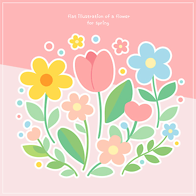 도형 식물 계절 컬러 컨셉 생태계 파일형식 벡터 꽃 봄 노란색 분홍색 파란색 잎 디자인 그림 화사함 자연 조화 뷰티풀 원형 국내일러스트 일러스트 AI파일