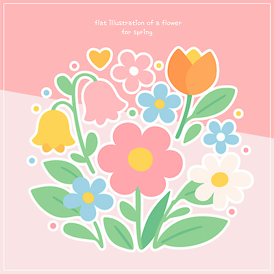 식물 계절 꽃 컬러 생태계 파일형식 벡터 봄 디자인 꽃다발 플랫 자연 튤립 데이지 잔디 조화 모양 뷰티풀 주황색 분홍색 국내일러스트 일러스트 AI파일