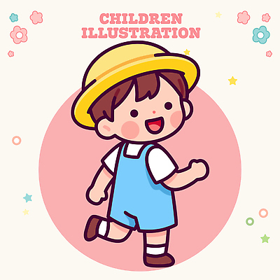 도형 옷 교육 감정 어린이 컬러 바지 모션 표정 사람 멜빵 파일형식 벡터 그림 웃음 걷기 멜빵바지 파란색 흰색 노란색 백그라운드 원형 행복 디자인 캐릭터 단순화된 표현 국내일러스트 일러스트 AI파일 유치원복 유치원 유치원생