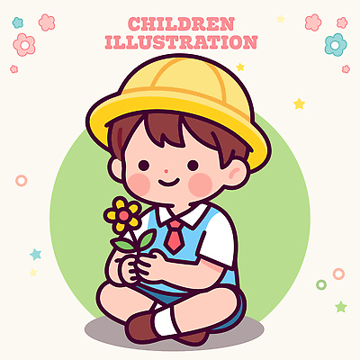 도형 식물 옷 교육 남자 감정 어린이 컬러 모션 사람 신체부위 생태계 파일형식 벡터 꽃 앉기 행복 그림 노란색 동물 자연 즐거움 표정 바닥 손 원형 디자인 예술 소년 국내일러스트 일러스트 AI파일 유치원복 유치원 유치원생