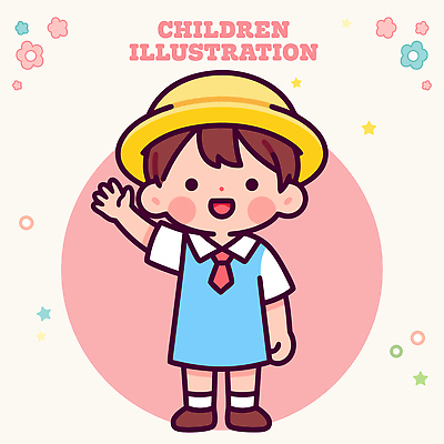 자연요소 식물 옷 계절 교육 남자 감정 어린이 표정 사람 야외활동 예절 인사 파일형식 벡터 학교 꽃 별 그림 캐릭터 컬러 여름 소풍 소년 HELLO 웃음 즐거움 국내일러스트 일러스트 AI파일 유치원복 유치원 유치원생