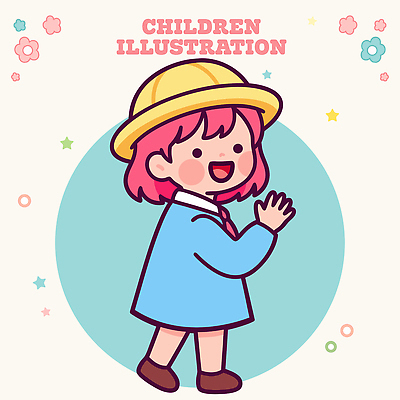 식물 옷 여자 교육 어린이 컬러 표정 사람 신체부위 예절 파일형식 벡터 소녀 웃음 인사 손 파란색 꽃 백그라운드 디자인 캐릭터 그림 색칠 국내일러스트 일러스트 AI파일 유치원복 유치원 유치원생