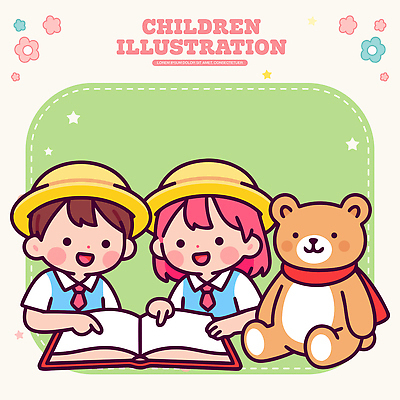 옷 교육 감정 어린이 인형 관계 표정 사람 파일형식 벡터 책 독서 곰인형 미소 친구 그림 모션 심플 즐거움 시간 학습 상상 동화 캐릭터 컬러 국내일러스트 일러스트 AI파일 유치원복 유치원 유치원생