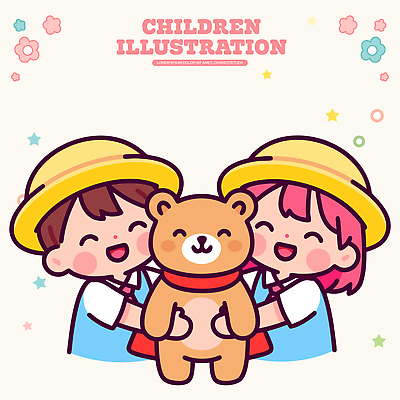 옷 교육 감정 어린이 인형 컨셉 관계 안기 표정 사람 파일형식 벡터 곰인형 웃음 사랑 포옹 행복 친구 컬러 즐거움 캐릭터 표현 그림 귀여움 동물 포즈 국내일러스트 일러스트 AI파일 유치원복 유치원 유치원생