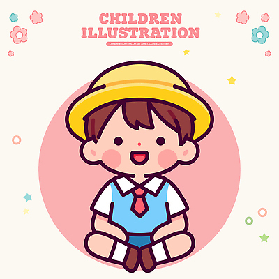 잡화 옷 교육 남자 어린이 컬러 상의 모션 사람 파일형식 벡터 소년 셔츠 넥타이 앉기 백그라운드 파란색 빨간색 노란색 그림 디자인 국내일러스트 일러스트 AI파일 유치원복 유치원 유치원생